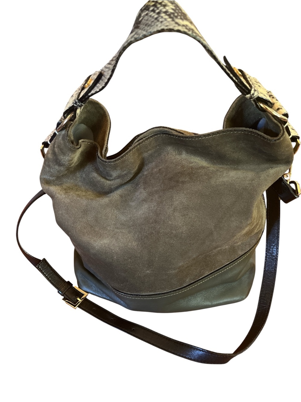 Elisabetta Yang suede & leather green Bag snakeskin shoulder strap & Cross body